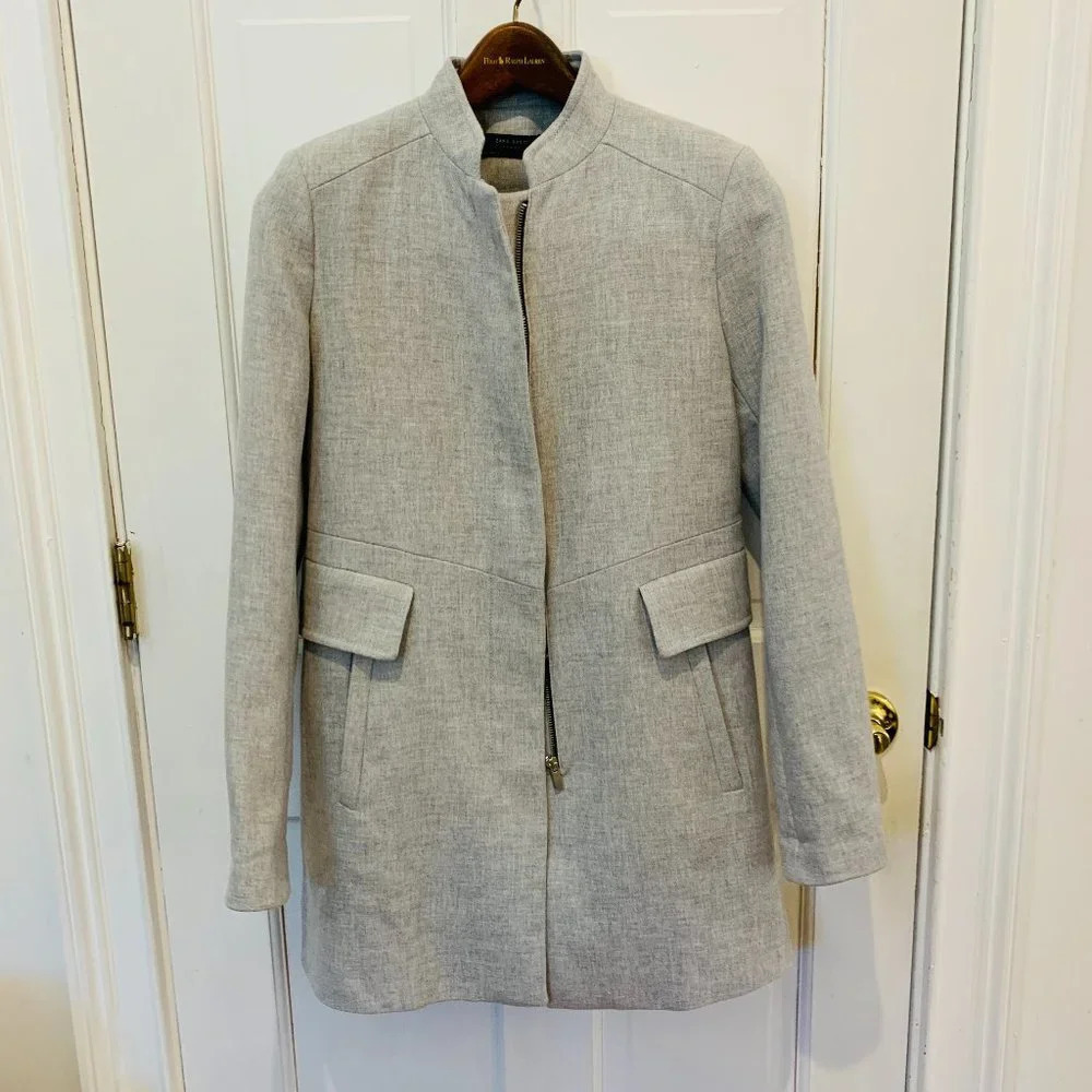 New With Tags Zara Basic Outerwear Women's Coat Snap Gray Size Small Jacket